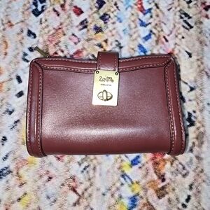 Coach Women's Burgundy Wallet with Gold Accent